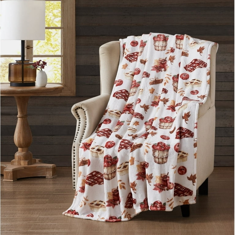 Throw Blanket Oversized Seasonal Fleece Autumn Harvest Apple Print