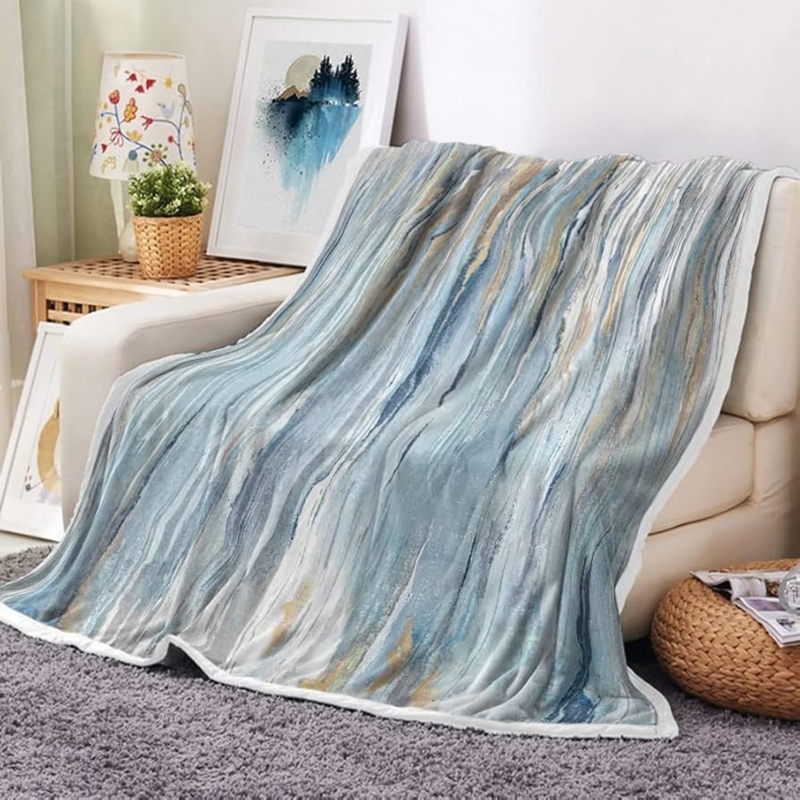 Throw Blanket Painterly Pattern Plush Blue Gray Artistic Painterly Decor
