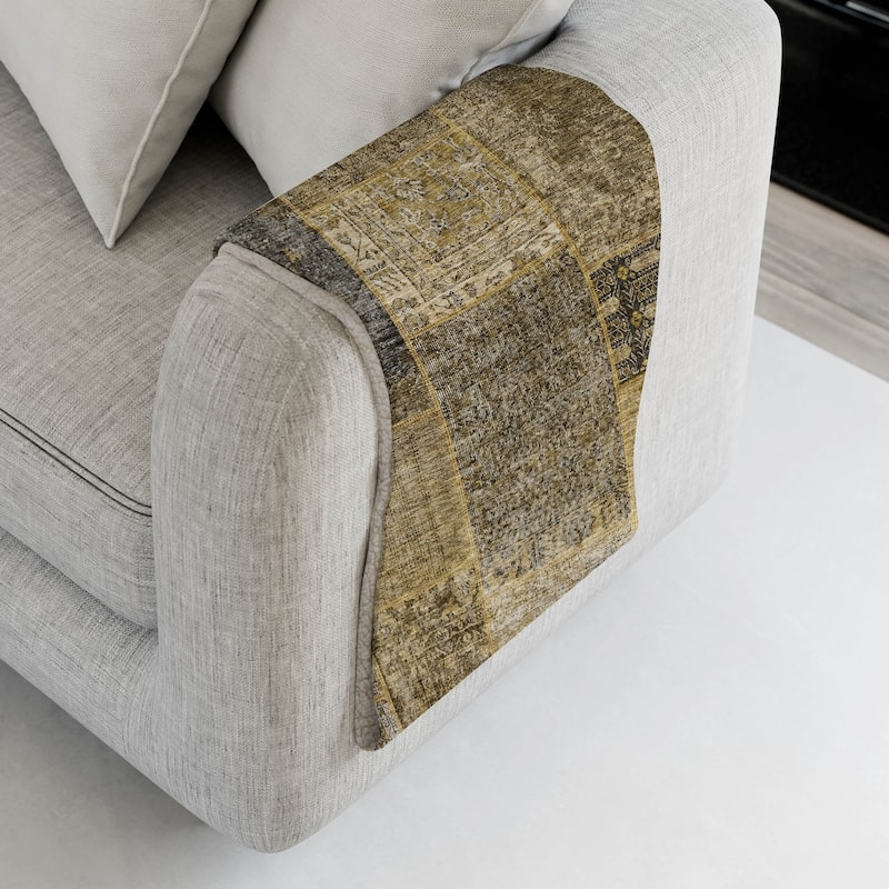 Throw Blanket Patchwork Sherpa Lining Reversible Sides Taupe