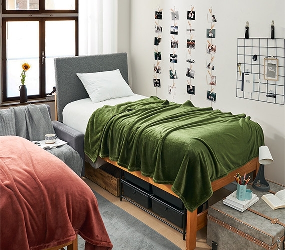 Throw Blanket Pesto Green High Pile Shaggy Fleece Oversized Warm
