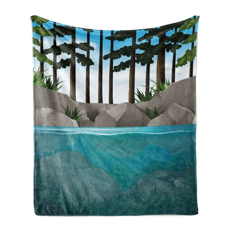 Throw Blanket Photorealistic Forest River Scene Plush Fleece Nature