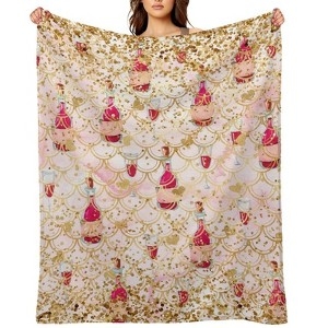 Throw Blanket Pink Wine Bottle Pattern Glam Holiday Theme