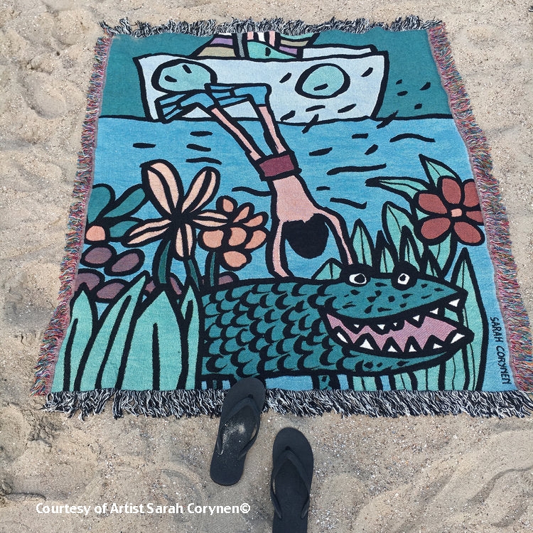 Throw Blanket Playful Illustrated Woven Throw Bold Graphics Fringed