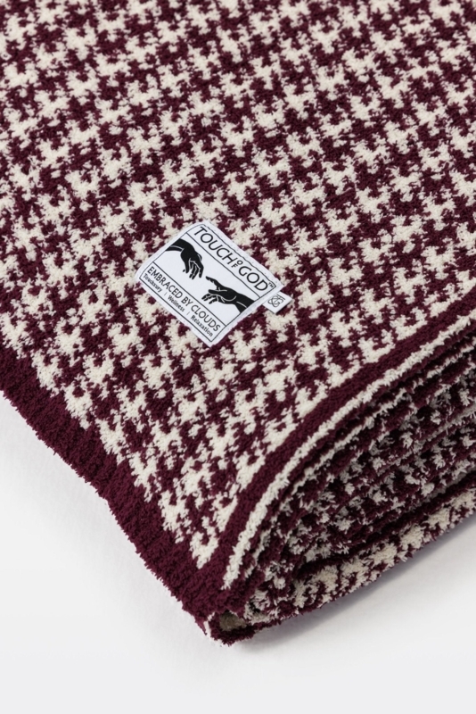 Throw Blanket Plush Burgundy Houndstooth Pattern Soft Pile Sofa Throw
