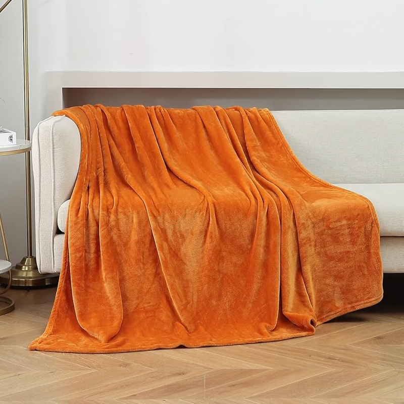 Throw Blanket Plush Fleece Material Burnt Orange Cozy Sofa Styling