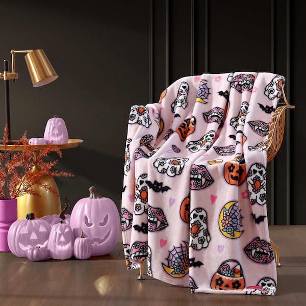 Throw Blanket Plush Fleece Retro Halloween Print