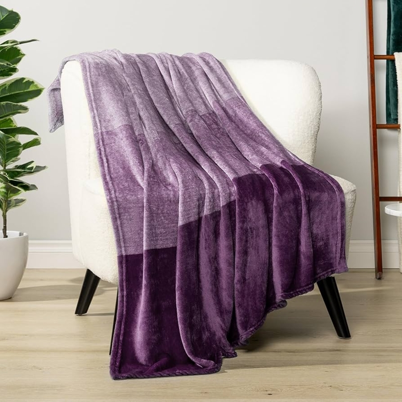 Throw Blanket, Plush Ombre Gradient Microfiber, Lavender to Purple