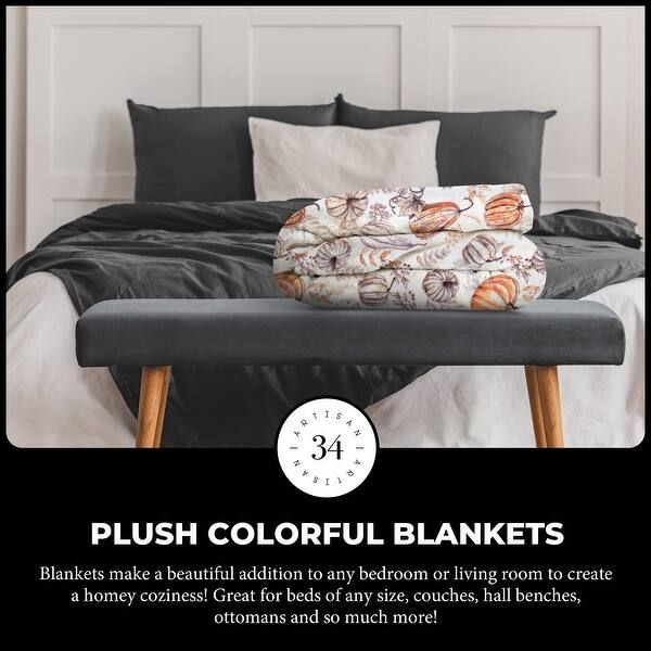 Throw Blanket, Plush Seasonal Pumpkin Print, Cozy Bedroom Accent