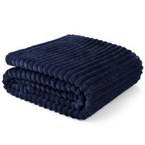 Throw Blanket Plush Vertical Stripes Ribbed Texture for Sofa Styling