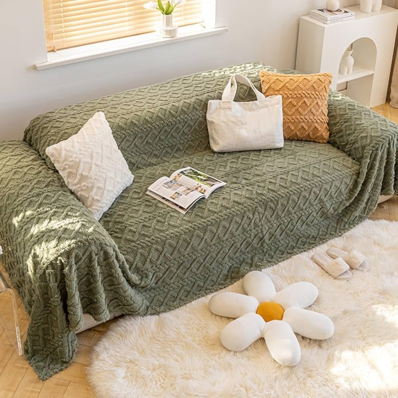 Throw Blanket Popcorn Knit Texture Tasseled Fringe Scandi