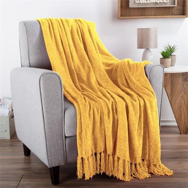 Throw Blanket, Primrose Gold Chenille, Woven Texture, Oversized