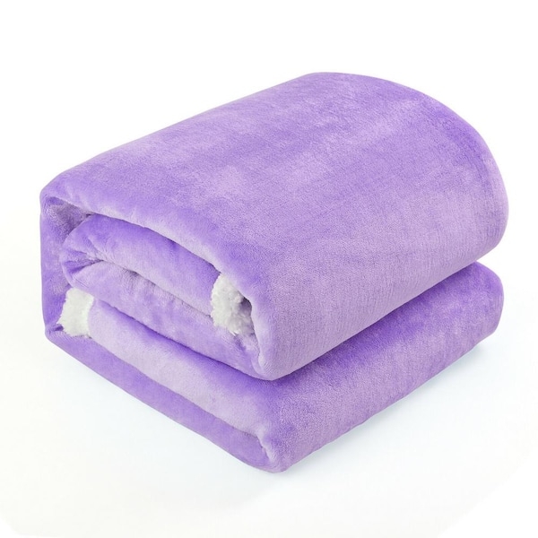 Throw Blanket, Purple Geometric Floral Print Fleece, Lightweight