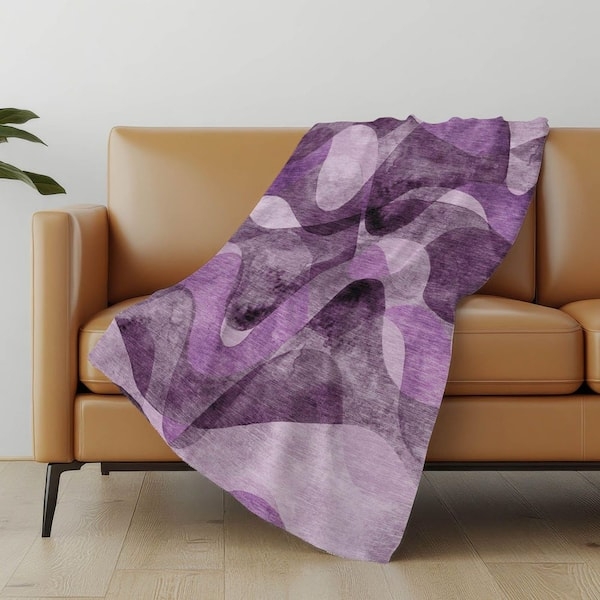 Throw Blanket Purple Knit Face Sherpa Lined Dual Sided