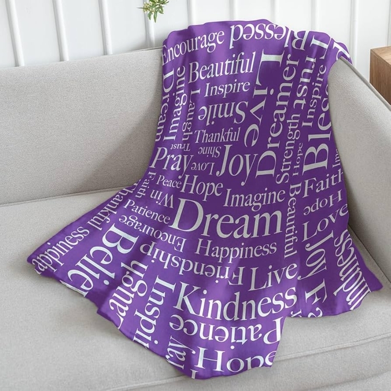 Throw Blanket Purple Plush High Pile Positive Words Comforting