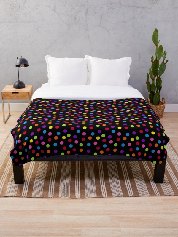 Throw Blanket Rainbow Confetti Pattern Black Background Modern