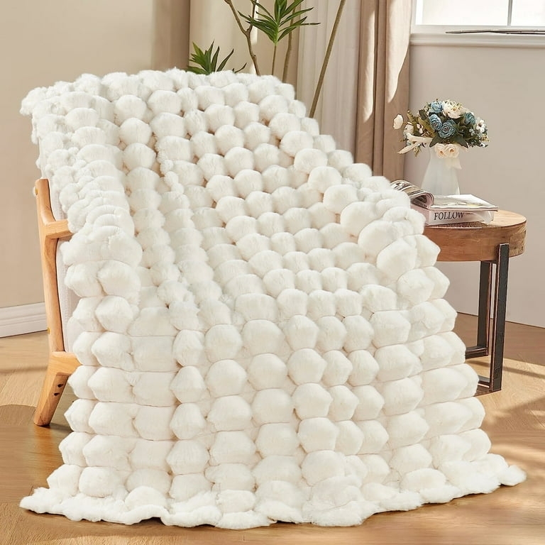 Throw Blanket Raised Bubble Texture Faux Fur Plush Modern Plush Blanket
