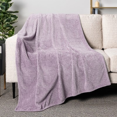 Throw Blanket, Raised Chevron Pattern Fleece, Lavender Plush Decor