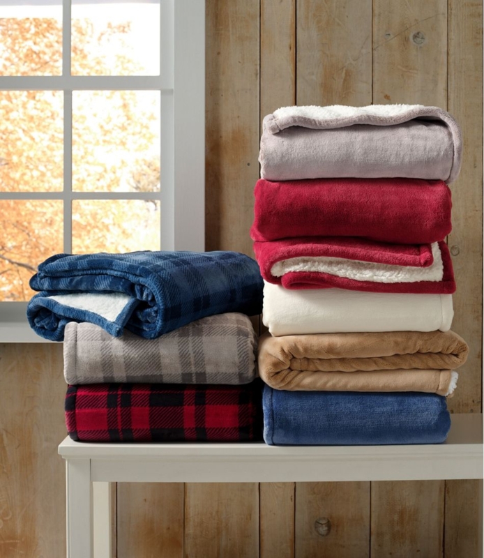 Throw Blanket Red and Black Buffalo Plaid Sherpa Lined, Rustic Cozy