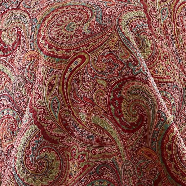 Throw Blanket Red Paisley Diamond Stitching Cotton Traditional Decor