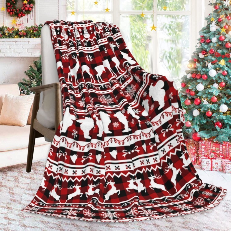 Throw Blanket Red Plaid Pattern Soft Fleece Buffalo Check Accent