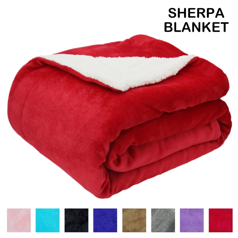 Throw Blanket Red Plush Fleece with Sherpa Lining, Reversible Warm