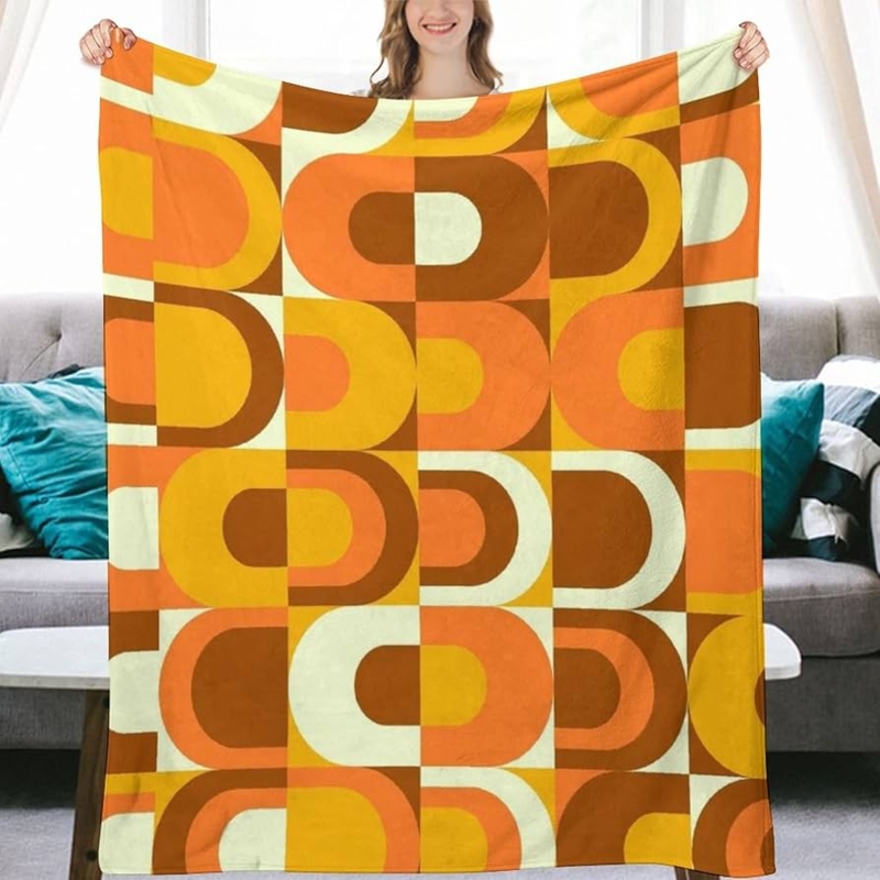 Throw Blanket Retro 70s Geometric Burnt Orange Plush