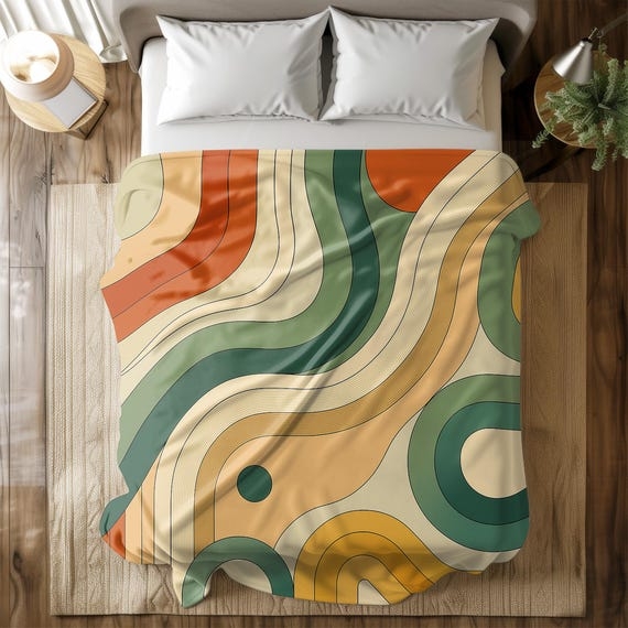 Throw Blanket Retro Abstract Geometric Earth Tones