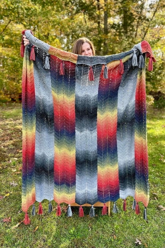 Throw Blanket: Retro Chevron Crochet in Earthy Tones, Mid Century Modern
