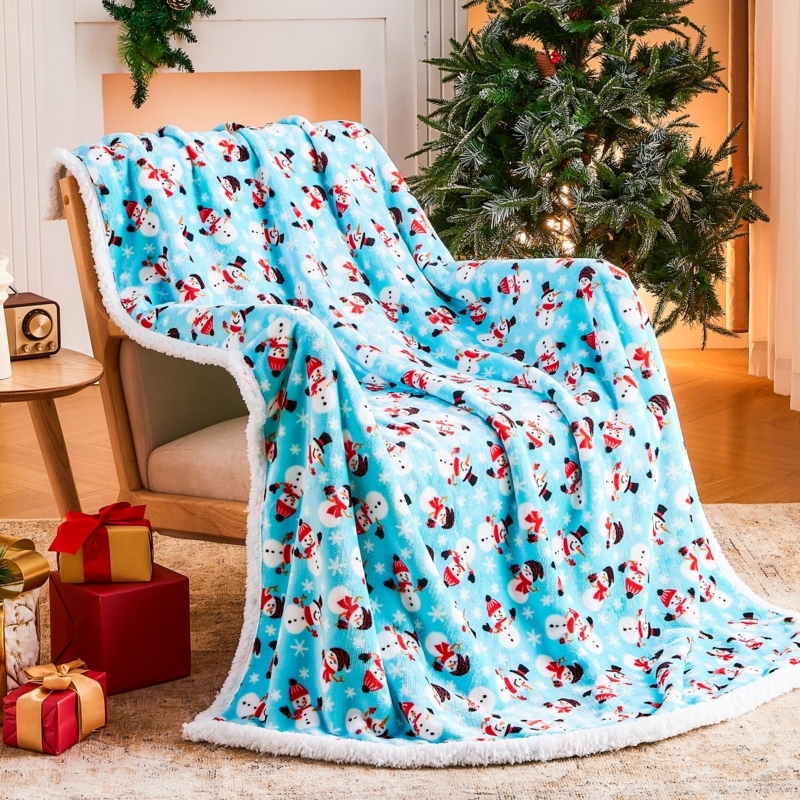 Throw Blanket Reversible Christmas Reindeer Pattern Sherpa Holiday