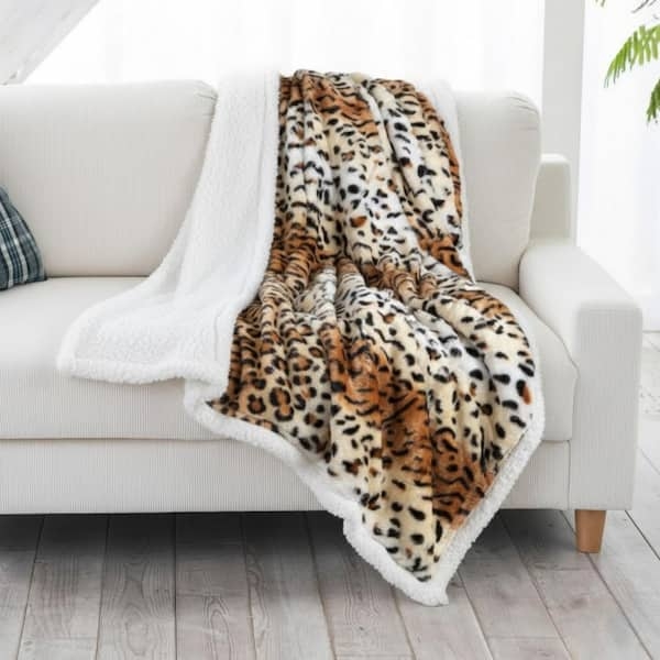 Throw Blanket, Reversible Fleece with High Pile Sherpa and Tiger Graphic