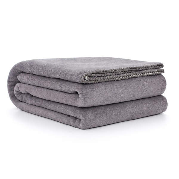 Throw Blanket Reversible Grey Geometric Weave Fringed Edges
