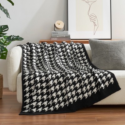 Throw Blanket Reversible Knit Soft Touch Black White Cozy Sofa Blanket