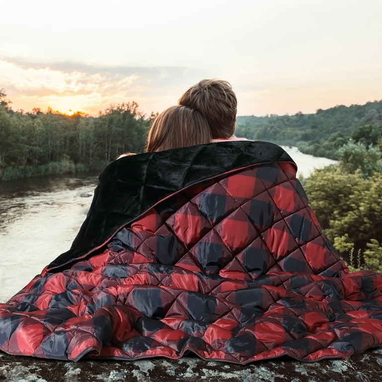 Throw Blanket: Reversible Red and Black Throw with Quilted Surface