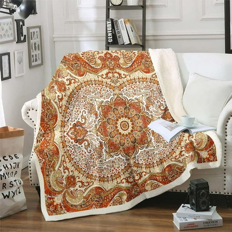 Throw Blanket Reversible Sherpa Persian Floral Red