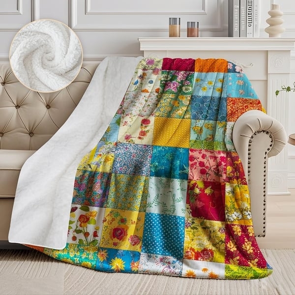 Throw Blanket Reversible Sherpa Plaid Star Patchwork Rustic Lodge