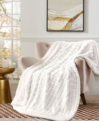 Throw Blanket Reversible Tie-Dye Pattern Faux Sherpa Blue & White