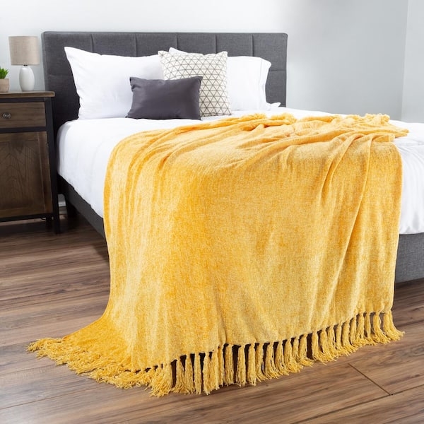 Throw Blanket, Ribbed Chenille, Oversized, Primrose Gold