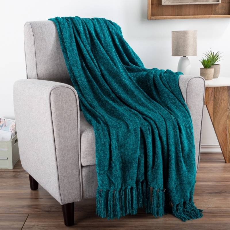 Throw Blanket, Ribbed Chenille Texture, Lagoon Teal, Modern Accent Blanket