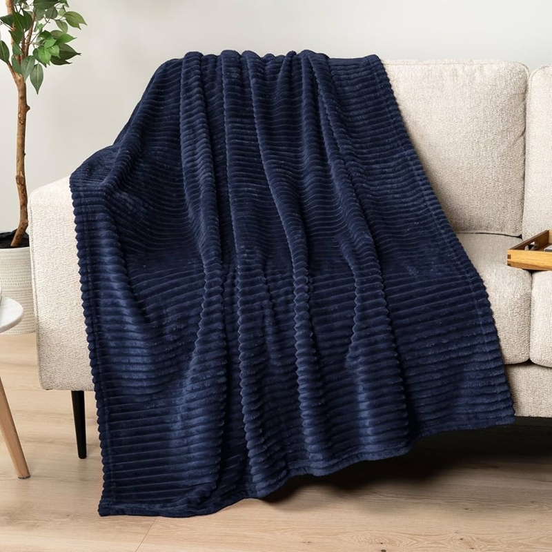 Throw Blanket Ribbed Surface Plush Reverse Cozy Sofa Styling with Blankets
