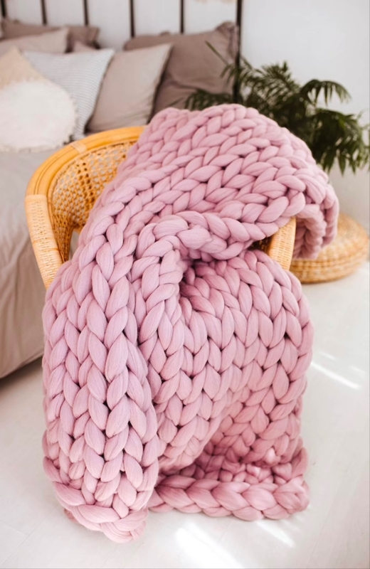 Throw Blanket Rosewater Pink Oversized Chunky Knit Braided