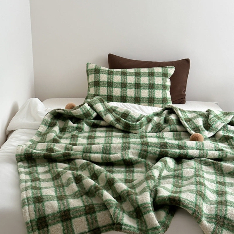 Throw Blanket Rustic Forest Green Plaid Brushed Wool Texture