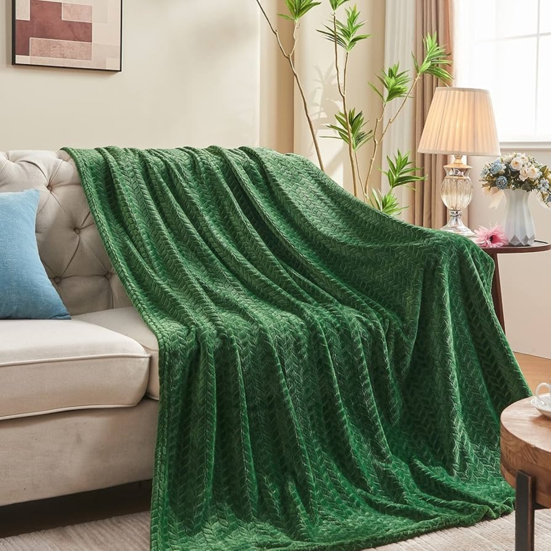 Throw Blanket Sage Green Fleece Lightweight Fuzzy Modern