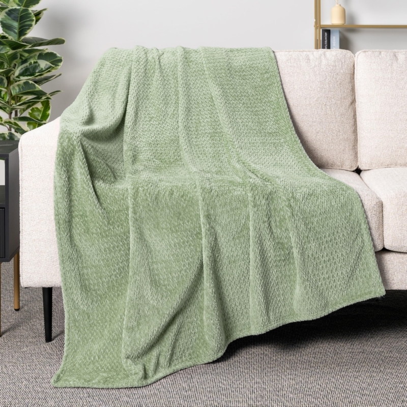 Throw Blanket Sage Green Floral Jacquard Plush Cozy Patterned Blanket