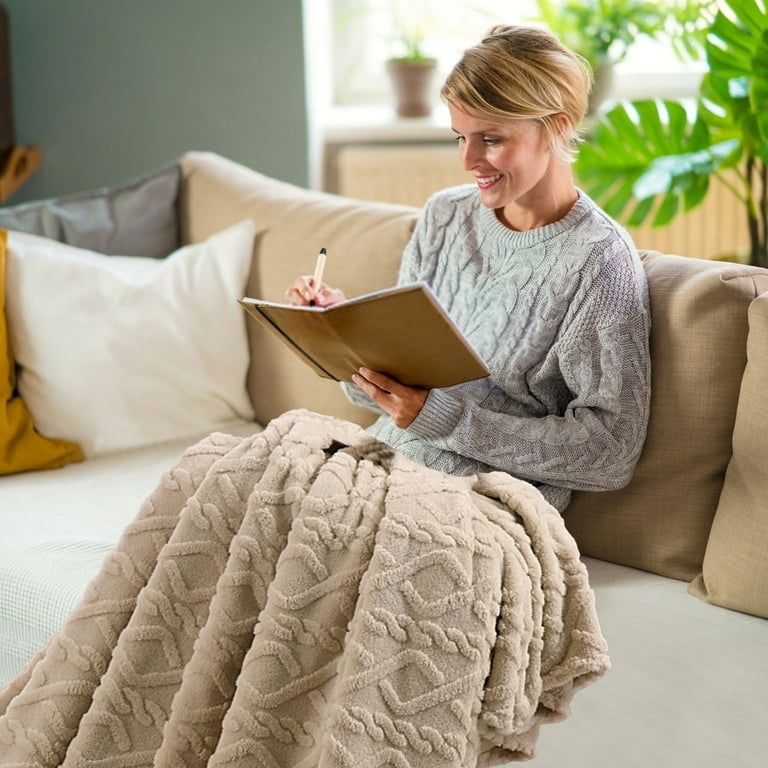 Throw Blanket, Sage Green Ribbed Fleece for Modern Scandi Homes