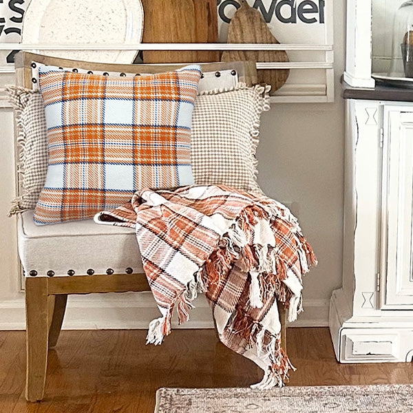 Throw Blanket Set Coordinated Tartan Plaid Heavy Fringe Detail Cozy Lodge