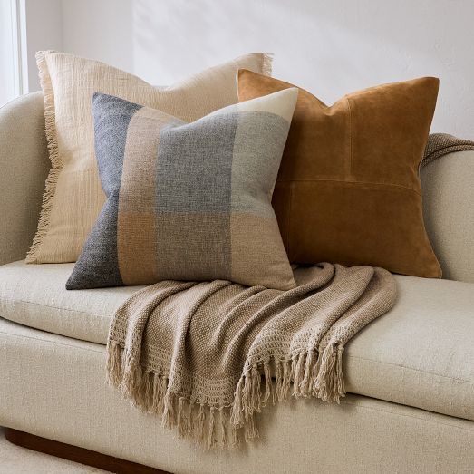 Throw Blanket Set Two-Tone Color-Block Wool-Like Fringed