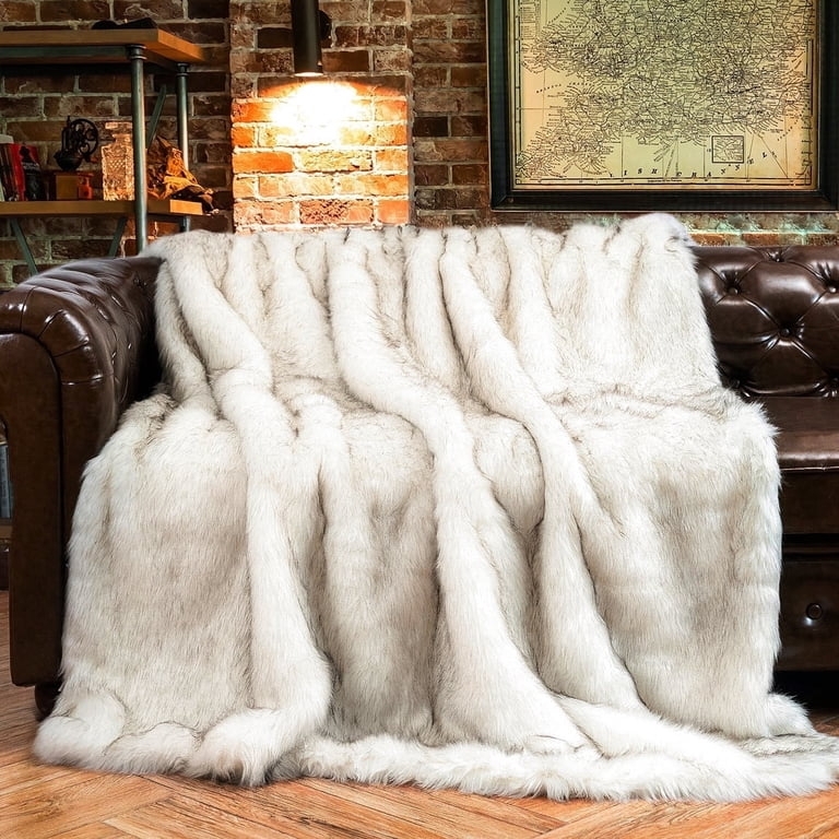 Throw Blanket Shaggy White Faux Fur Plush High Pile Glam
