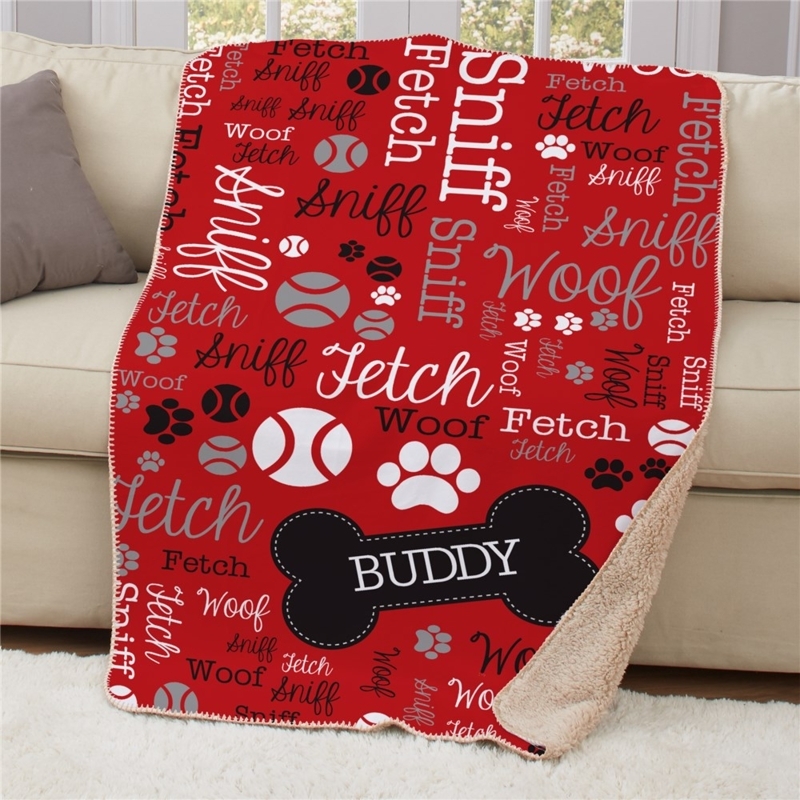 Throw Blanket Sherpa Fleece Dog Silhouette Word Art Whimsical