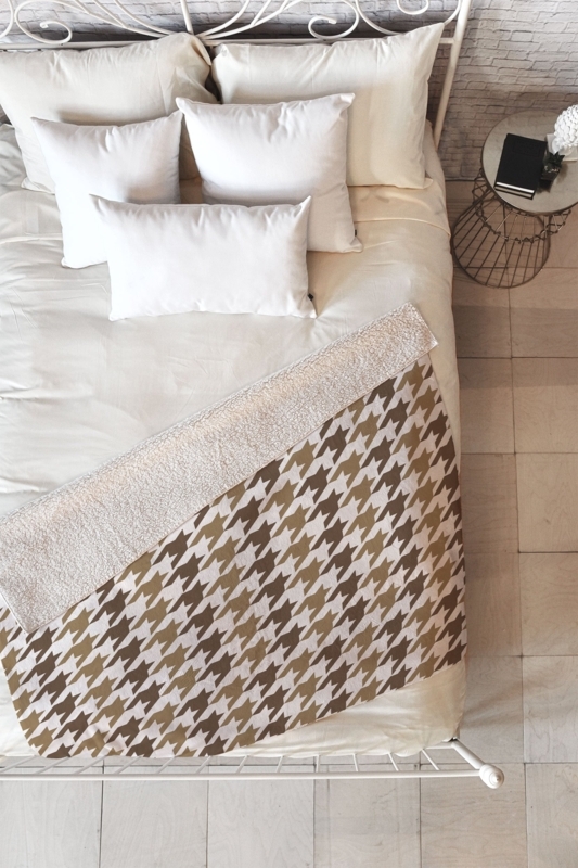 Throw Blanket Sherpa Lined Brown Houndstooth Warm Fleece Blanket