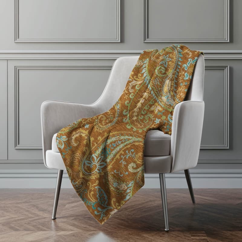 Throw Blanket Sherpa Lined Navy White Paisley Reversible Plush